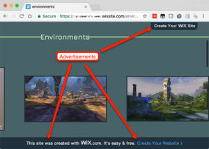 Advertisements on Wix portfolio sites