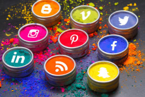 Social media icons on paint canisters